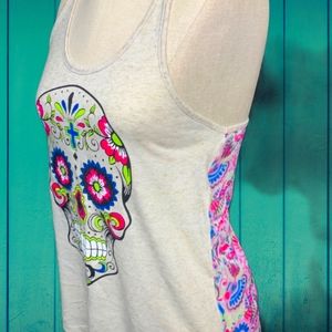 Dia de los muertos tank cream with floral back